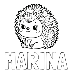 Online izdelana pobarvanka - Pobarvanka imena MARINA in pobarvanka nasmejanega ježka