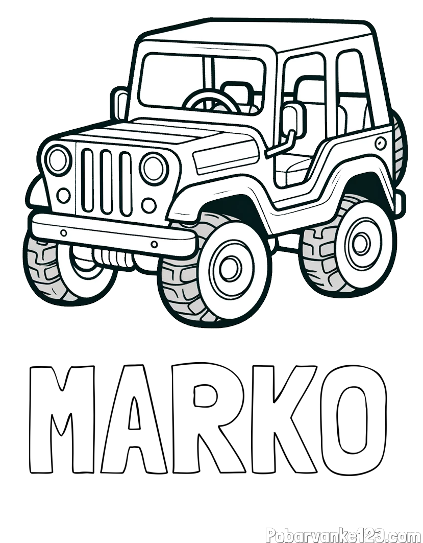 Pobarvanka imena MARKO in preprosta pobarvanka jeep-a