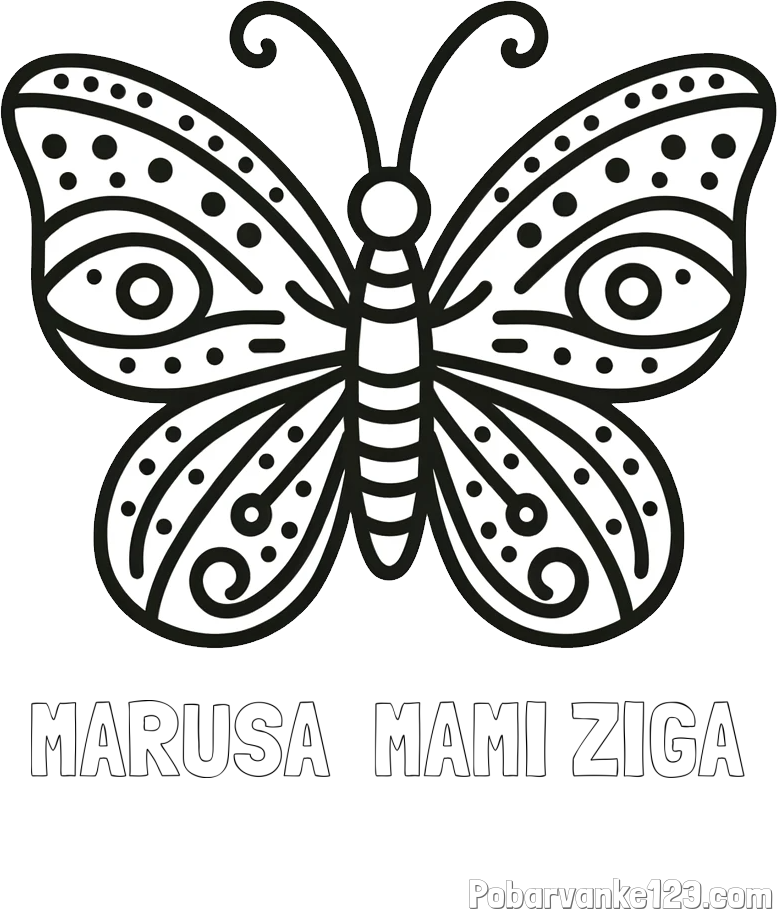 Pobarvanka imena MARUŠA  MAMI ŽIGA in preprosta pobarvanka metulja