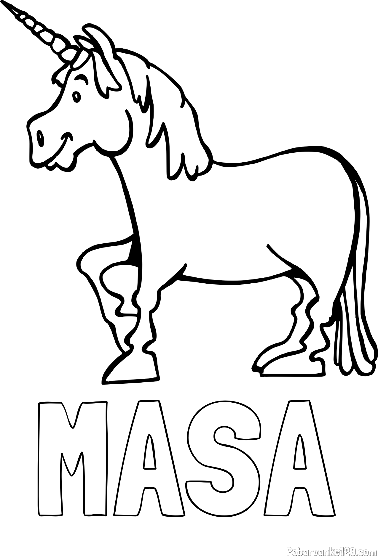 Pobarvanka imena MAŠA in pobarvanka veselega samoroga