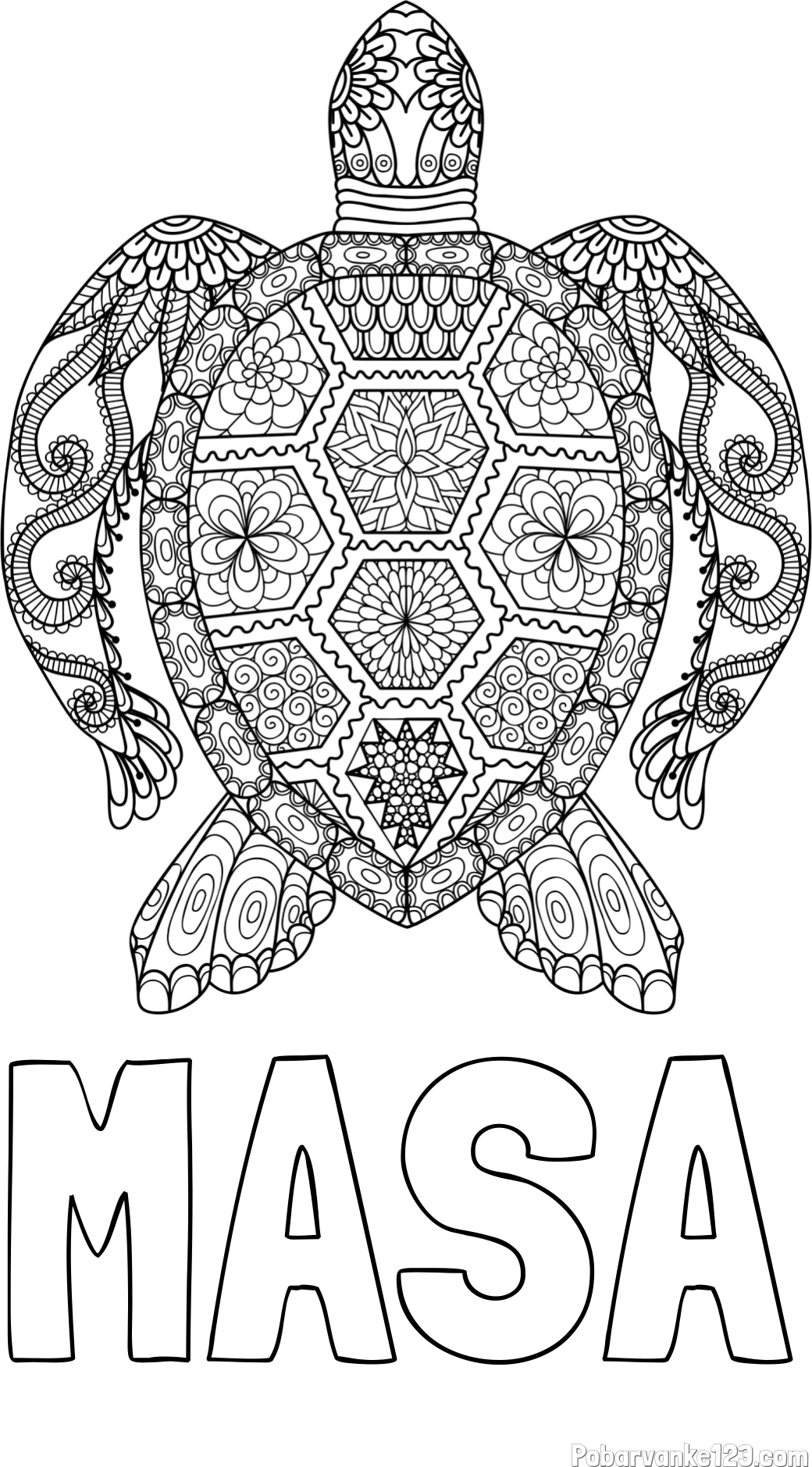 Pobarvanka imena MAŠA in pobarvanka želve - mandale
