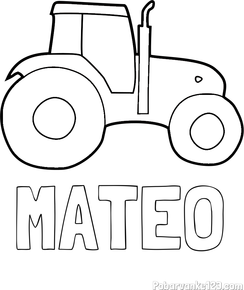 Pobarvanka imena MATEO in otroška pobarvanka traktorja