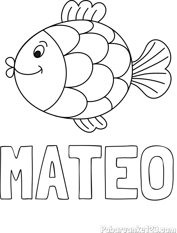 Pobarvanka imena MATEO in pobarvanka ribice