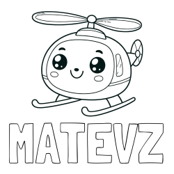 Online izdelana pobarvanka - Pobarvanka imena MATEVŽ in otroška pobarvanka ljubkega helikopterja