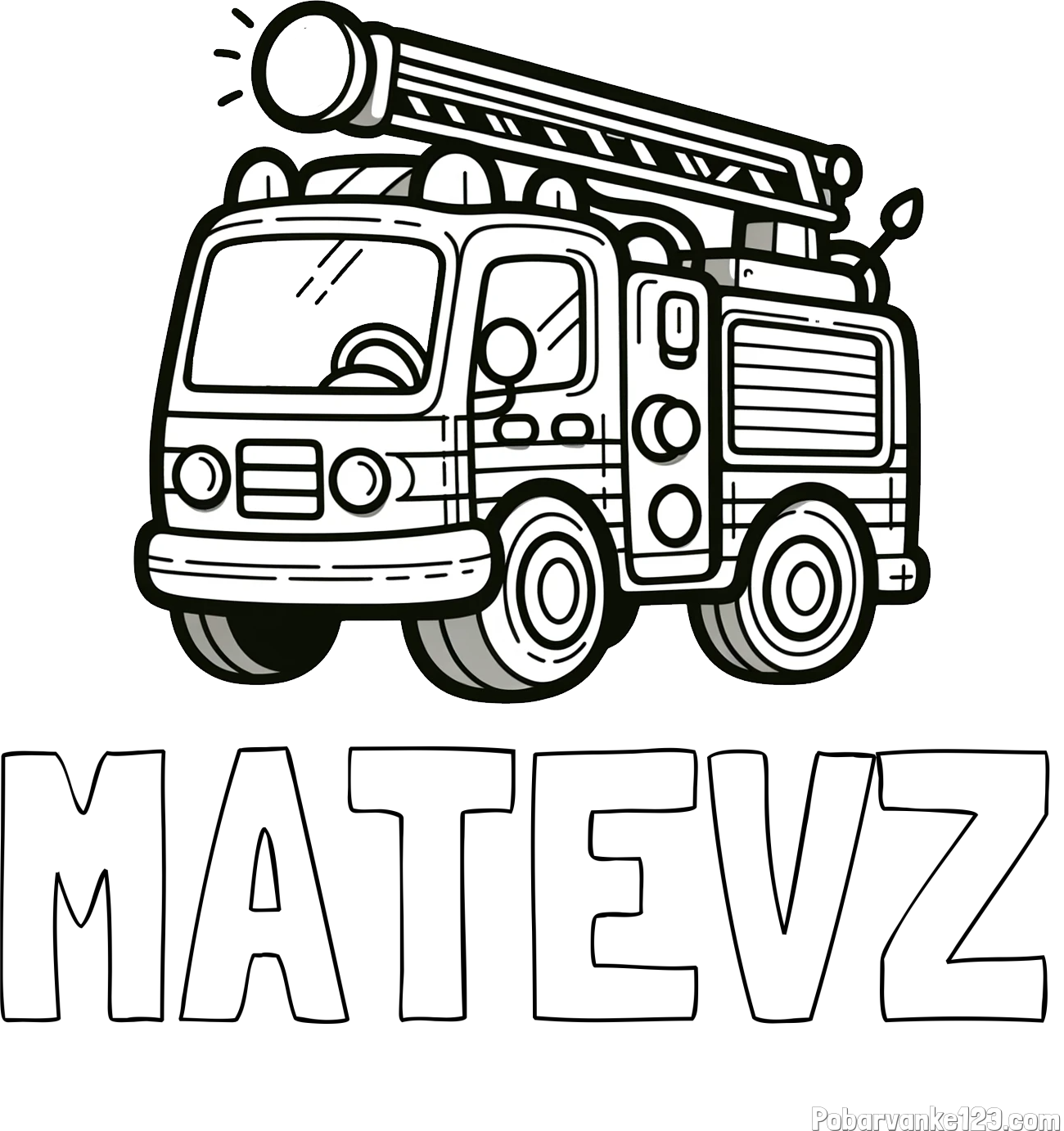 Pobarvanka imena MATEVŽ in otroška pobarvanka preprostega gasilskega avta