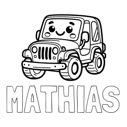 Online izdelana pobarvanka - Pobarvanka imena MATHIAS in otroška pobarvanka ljubkega džipa