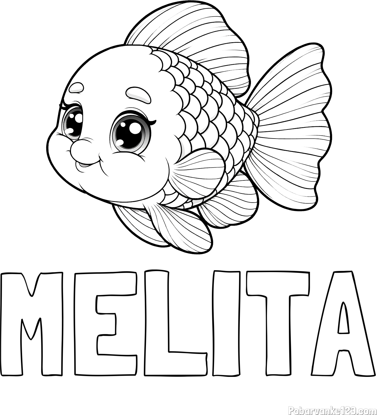 Pobarvanka imena MELITA in ljubka pobarvanka starejše ribe