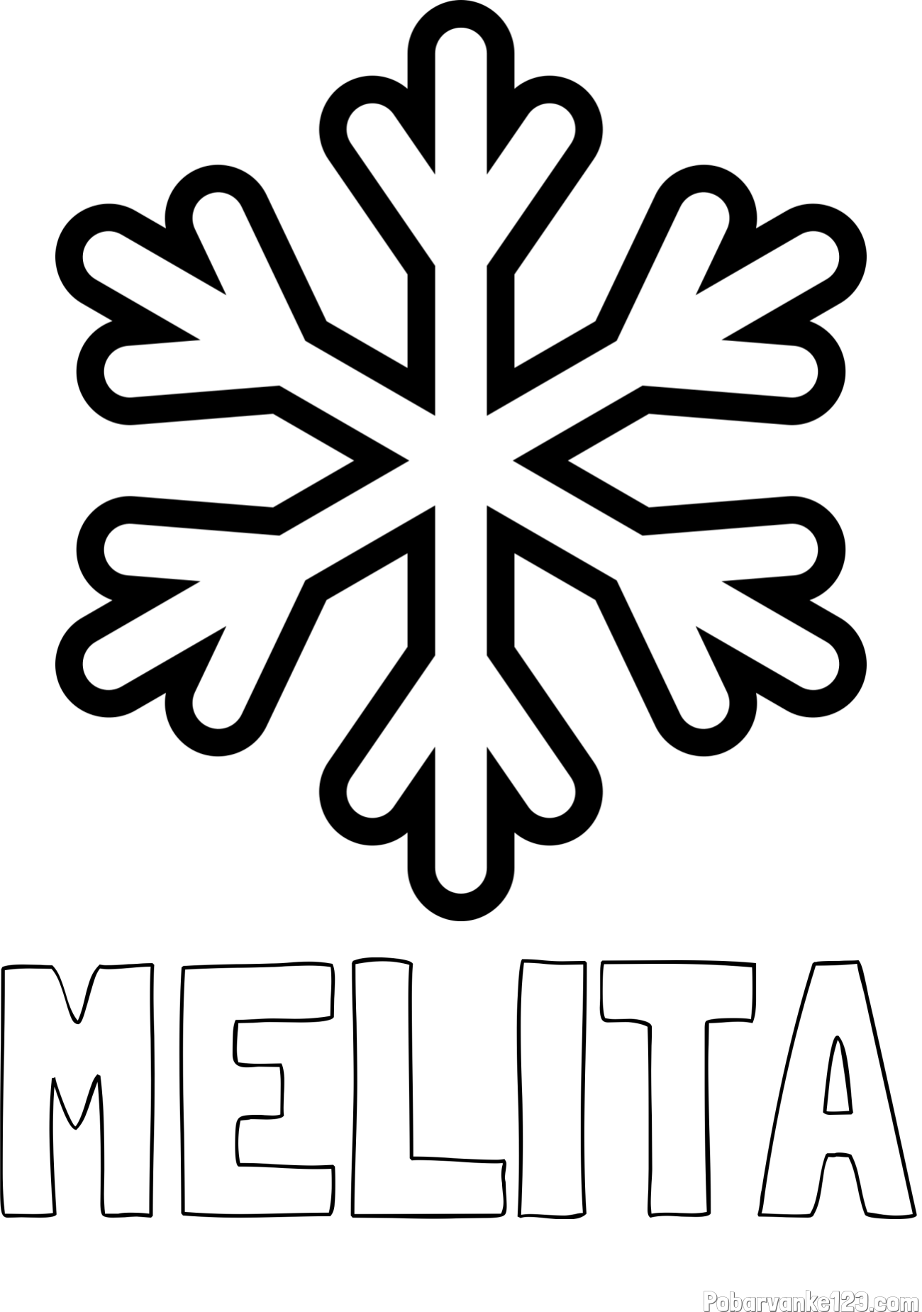 Pobarvanka imena MELITA in pobarvanka enostavne snežinke