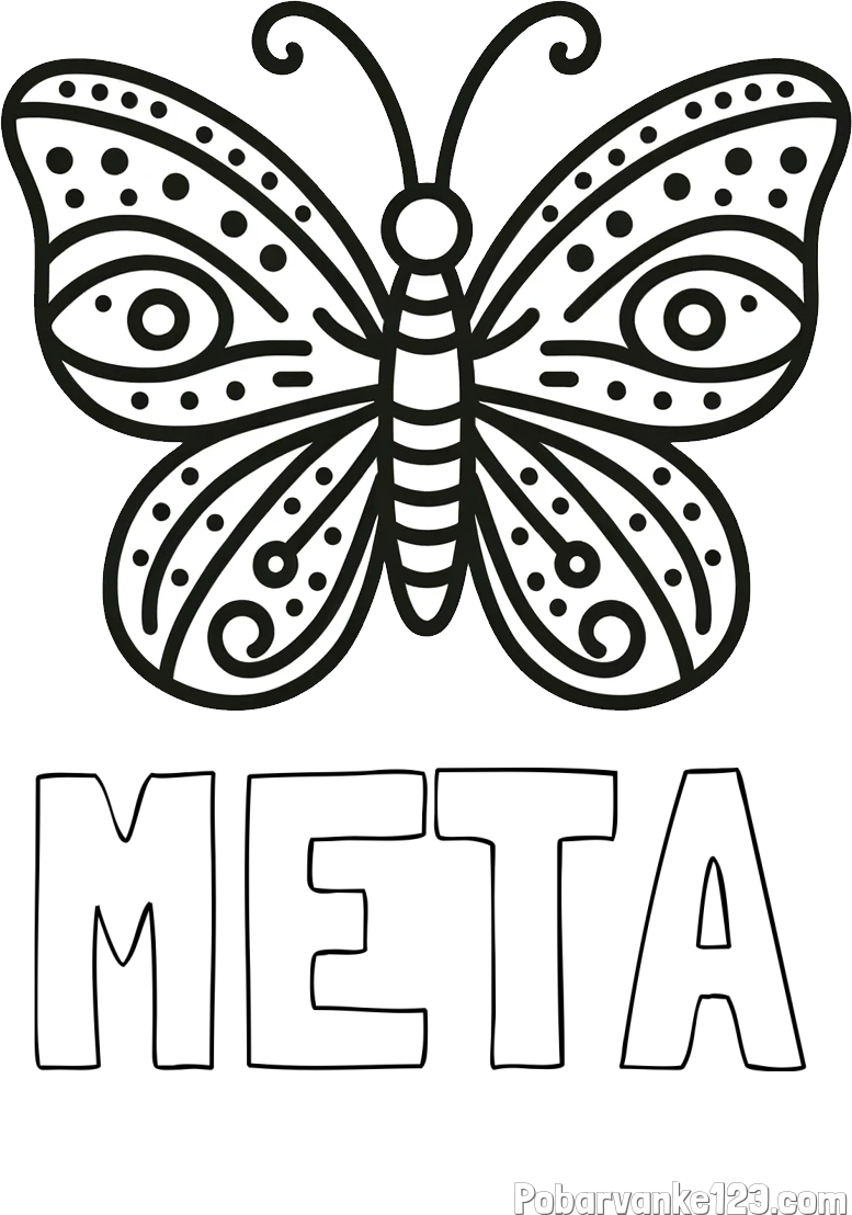 Pobarvanka imena META in preprosta pobarvanka metulja