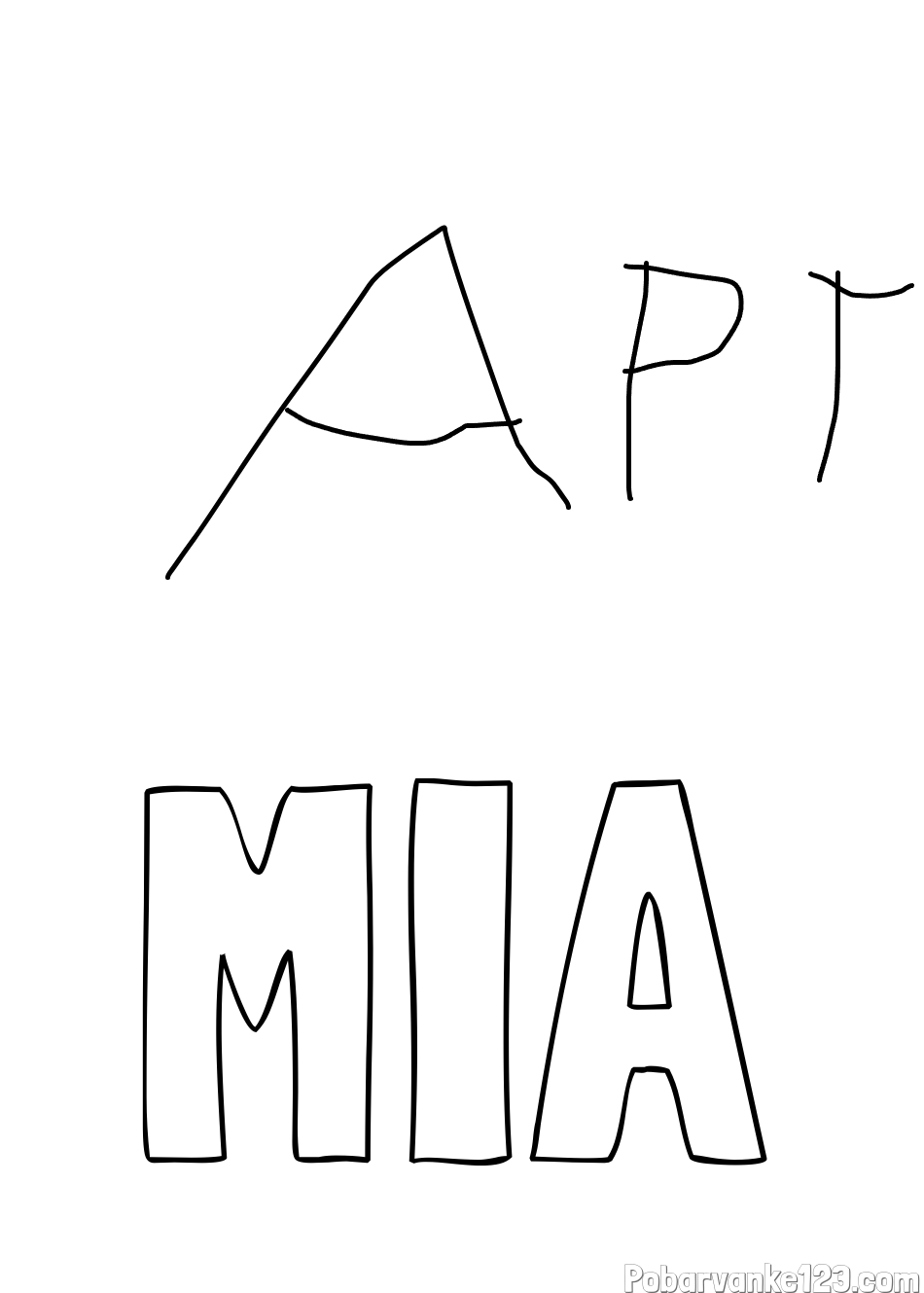 Pobarvanka imena MIA in I LOVE APT
