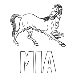 Online izdelana pobarvanka - Pobarvanka imena MIA in pobarvanka prikupno razigranega konja