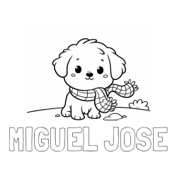Online izdelana pobarvanka - Pobarvanka imena MIGUEL JOSE in pobarvanka prikupnega psička