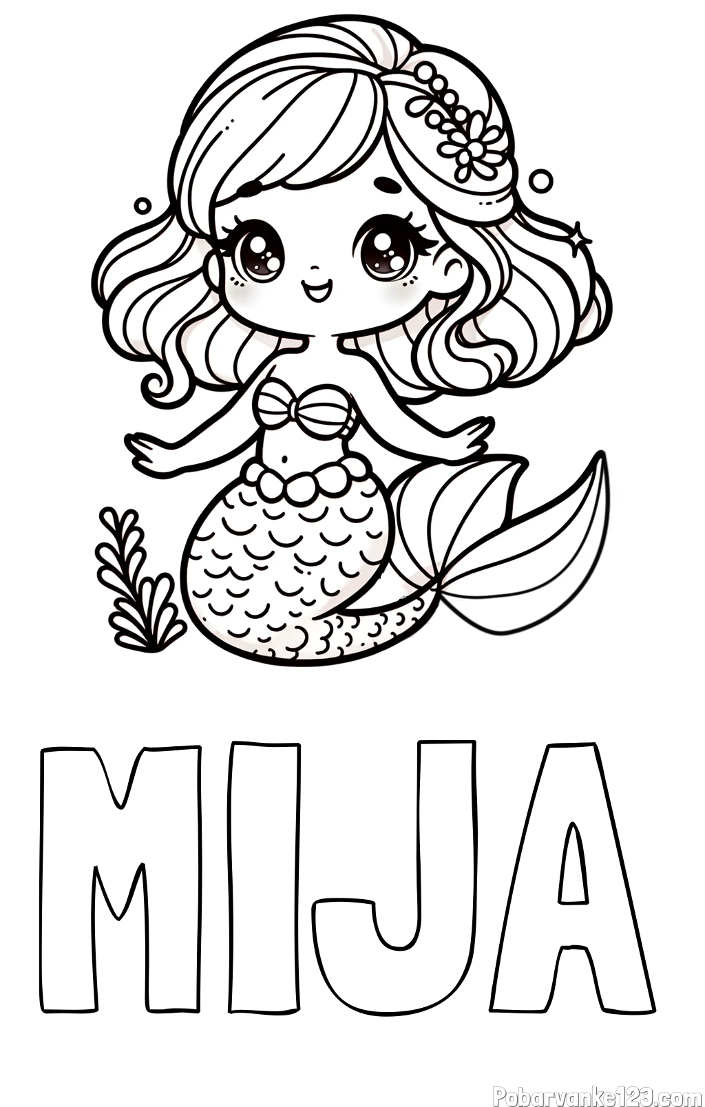 Pobarvanka imena MIJA in pobarvanka simpatične morske deklice