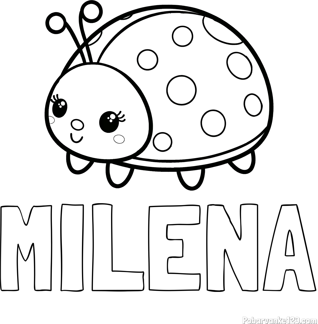 Pobarvanka imena MILENA in pobarvanka ljubke pikapolonice