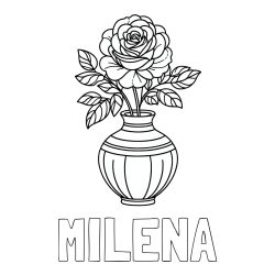 Online izdelana pobarvanka - Pobarvanka imena MILENA in pobarvanka vrtnice v vazi