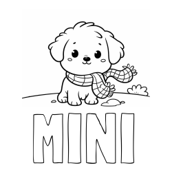 Online izdelana pobarvanka - Pobarvanka imena MINI in pobarvanka prikupnega psička