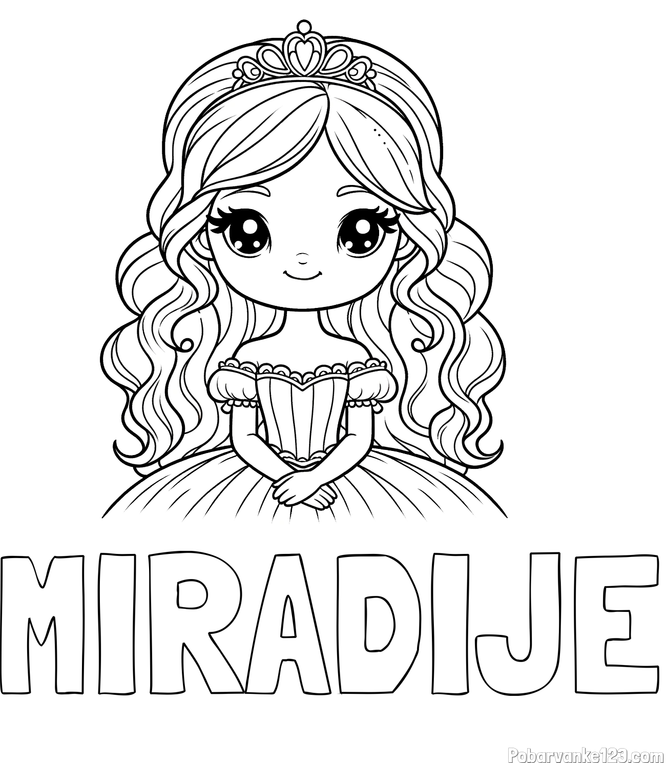 Pobarvanka imena MIRADIJE in pobarvanka ljubke princese