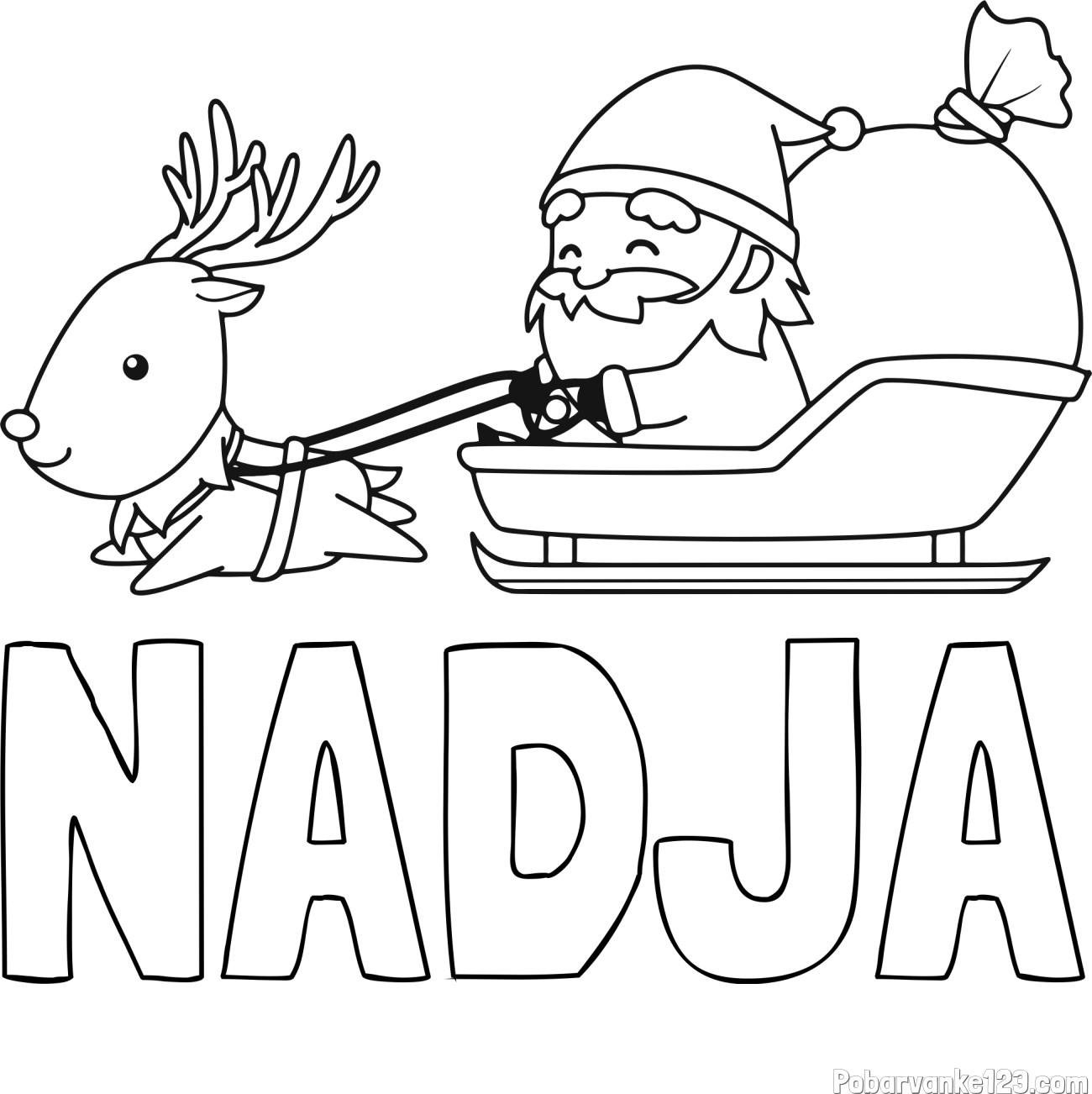 Pobarvanka imena NADJA in pobarvanka Božička na saneh ter jelenčka Rudolfa