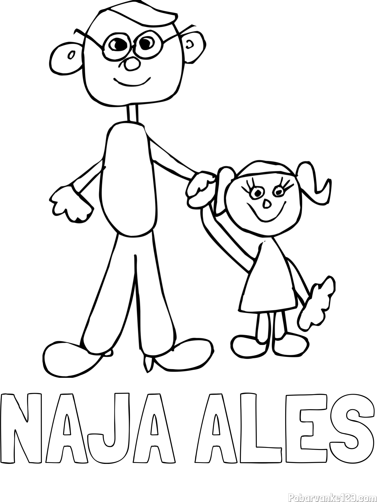 Pobarvanka imena NAJA ALEŠ in otroška pobarvanka očeta in hčerke