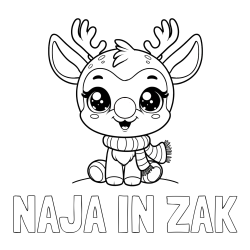 Online izdelana pobarvanka - Pobarvanka imena NAJA IN ŽAK in otroška pobarvanka jelenčka Rudolfa s šalom okoli vratu