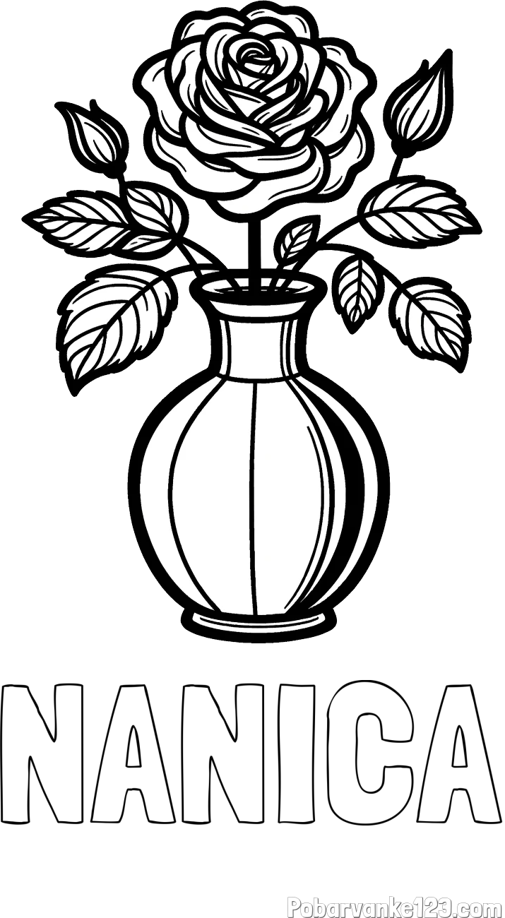 Pobarvanka imena NANICA in pobarvanka čudovite vrtnice v vazi