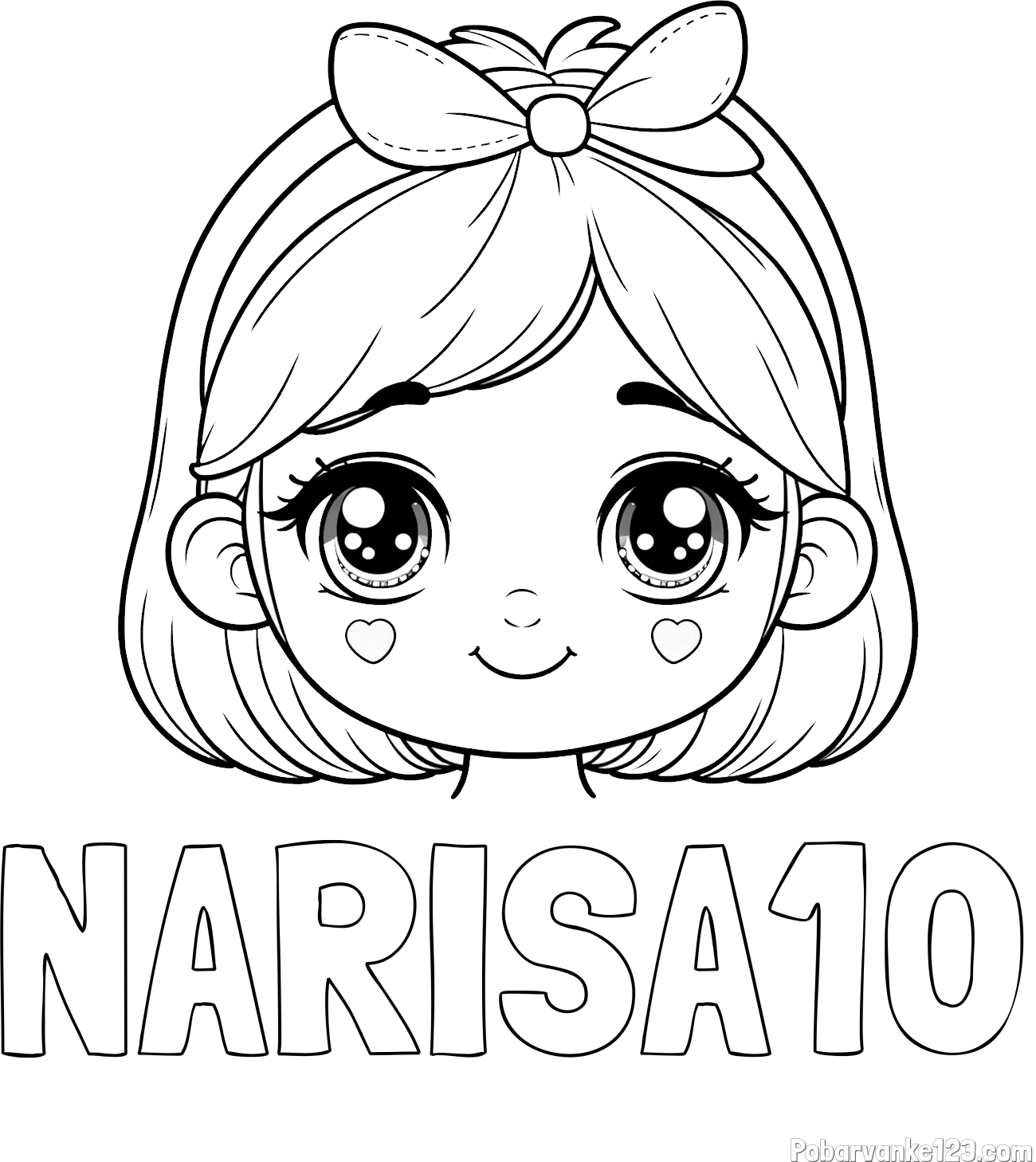 Pobarvanka imena NARISA10 in pobarvanka obraza ljubke punčke