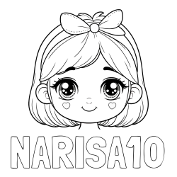 Online izdelana pobarvanka - Pobarvanka imena NARISA10 in pobarvanka obraza ljubke punčke