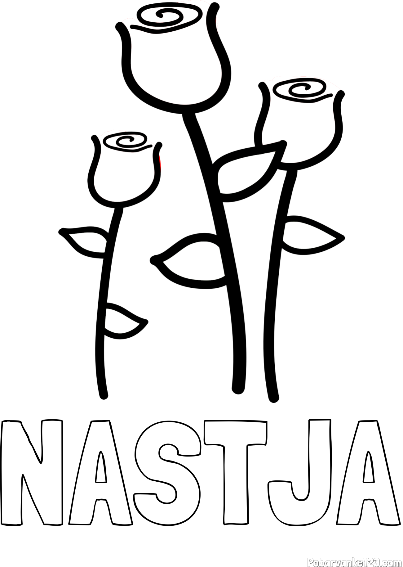 Pobarvanka imena NASTJA in pobarvanka treh vrtnic