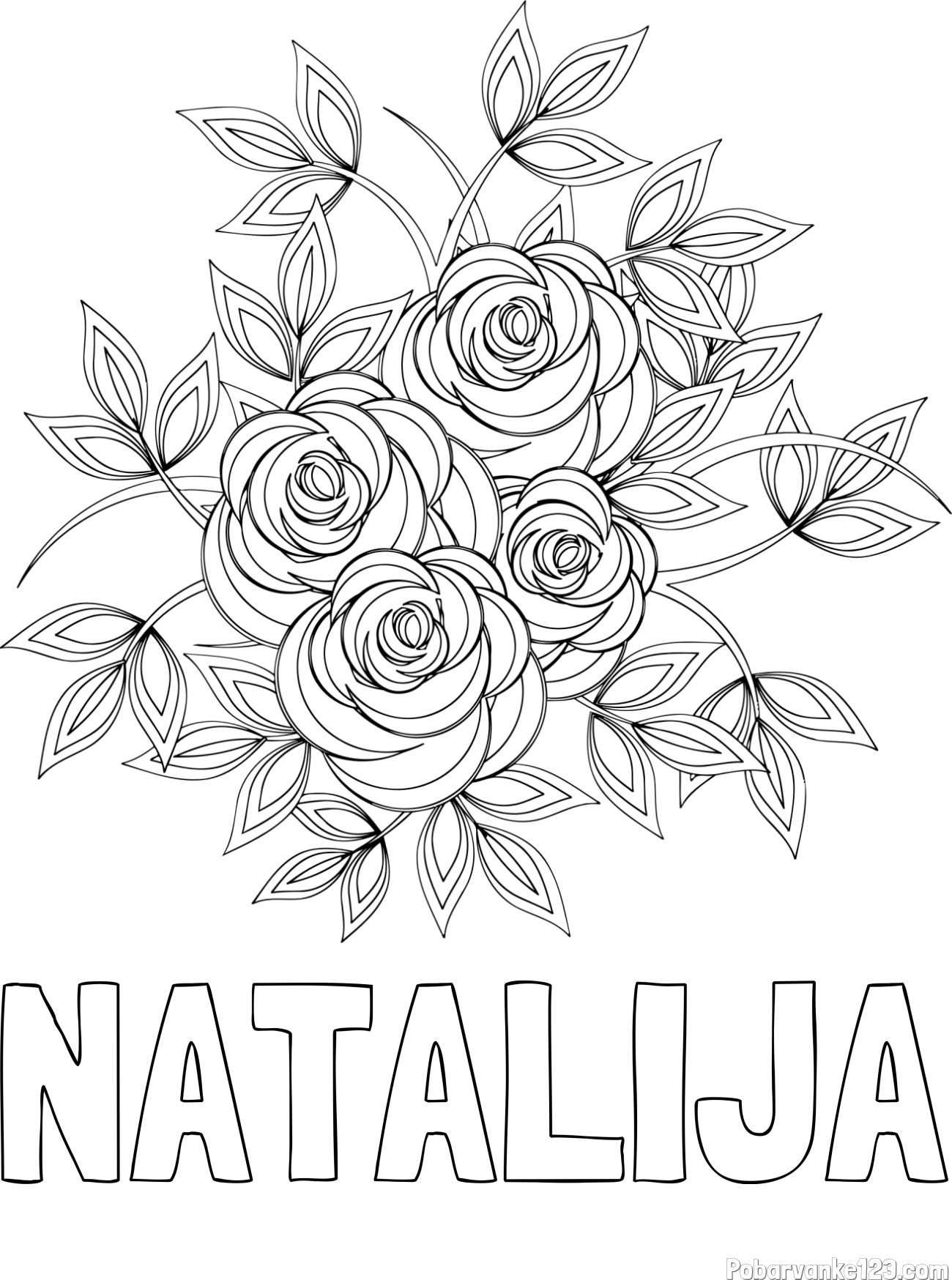 Pobarvanka imena NATALIJA in pobarvanka šopka vrtnic