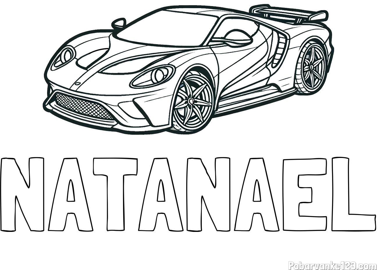 Pobarvanka imena NATANAEL in Športni avtomobil