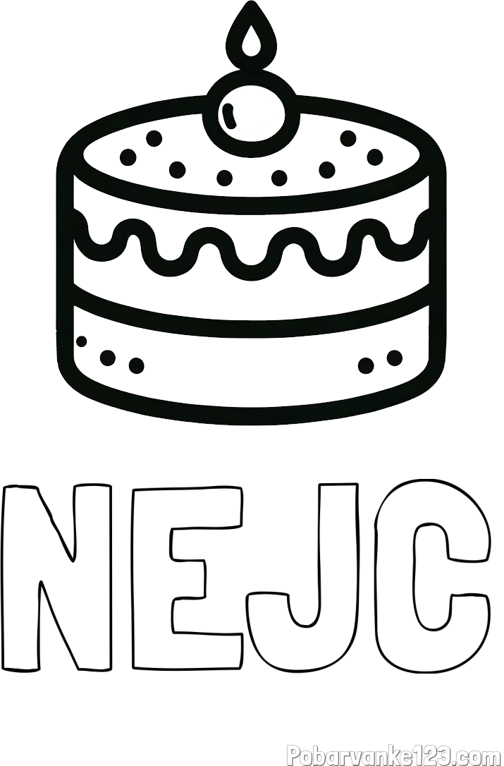Pobarvanka imena NEJC in otroška pobarvanka majhne torte