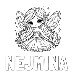 Online izdelana pobarvanka - Pobarvanka imena NEJMINA in pobarvanka ljubke in nasmejane čarobne vile