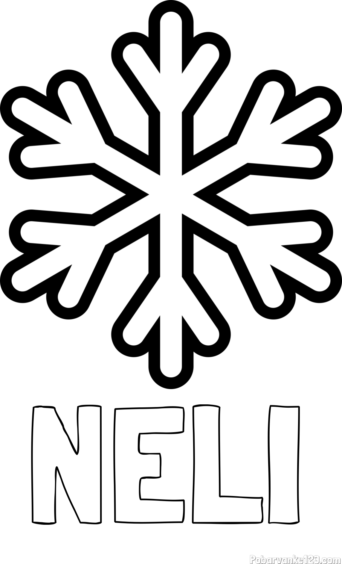 Pobarvanka imena NELI in pobarvanka enostavne snežinke