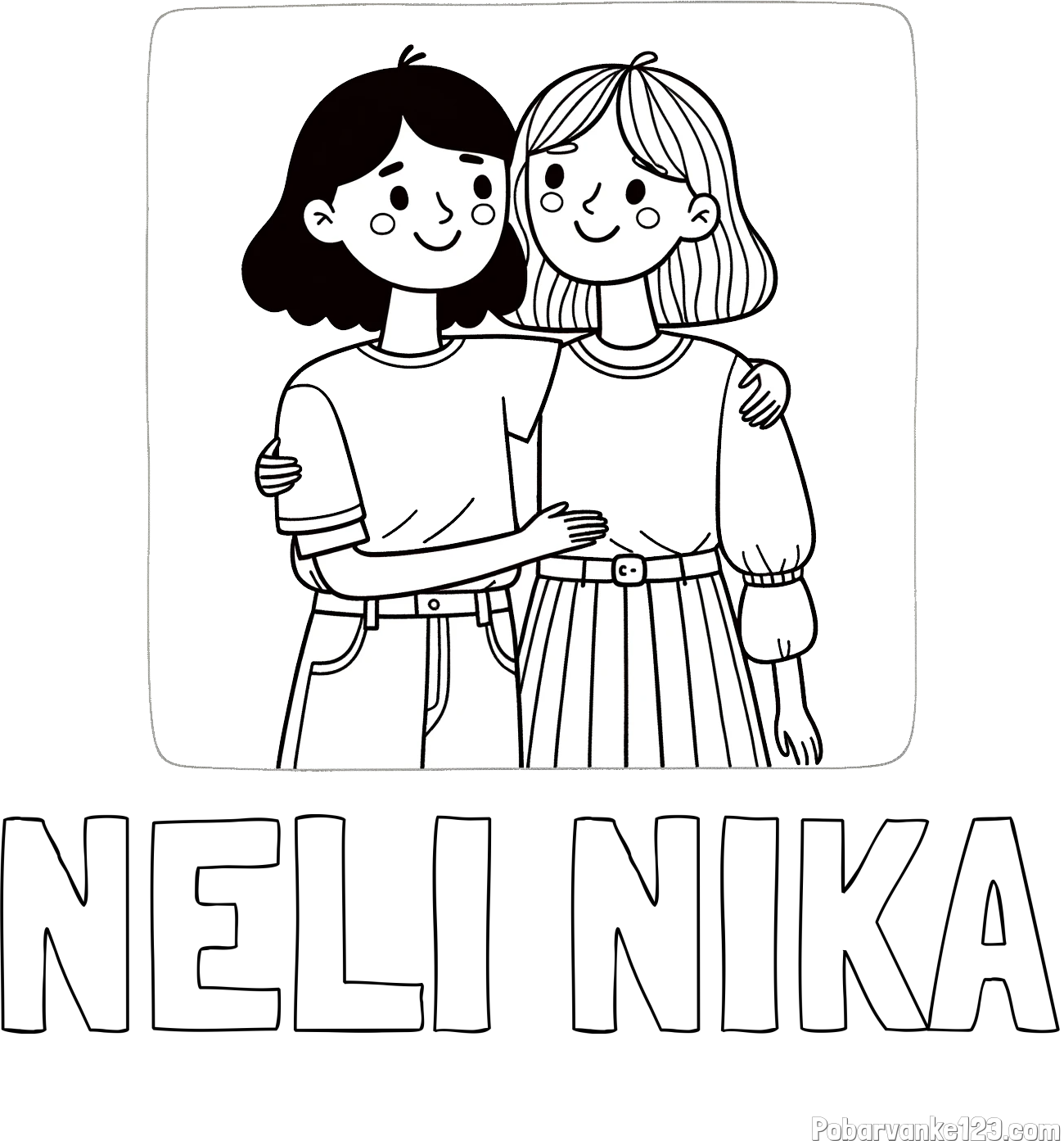 Pobarvanka imena NELI NIKA in otroška pobarvanka dveh prijateljic