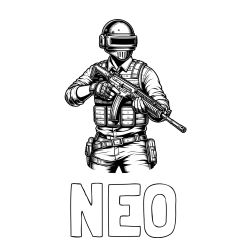 Online izdelana pobarvanka - Pobarvanka imena NEO in pobarvanka PUBG osrednjega lika v bojnem položaju