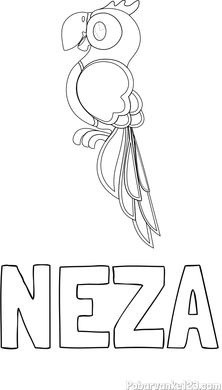 Pobarvanka imena NEŽA in pobarvanka čudovite papige ARE
