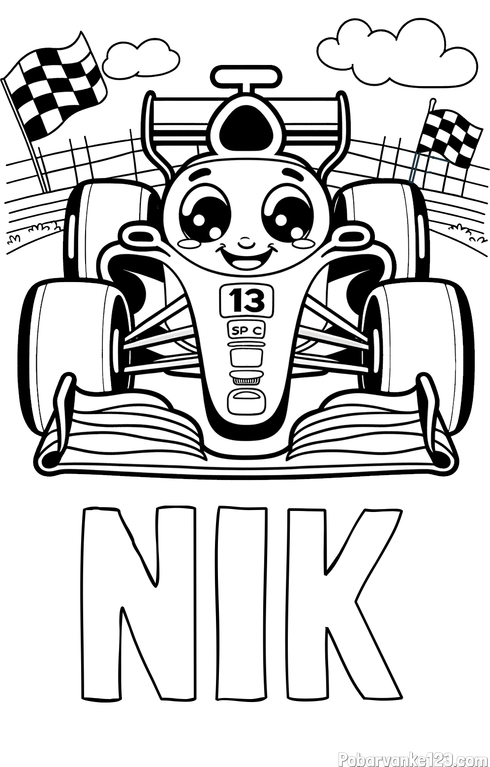 Pobarvanka imena NIK in otroška pobarvanka FORMULA 1