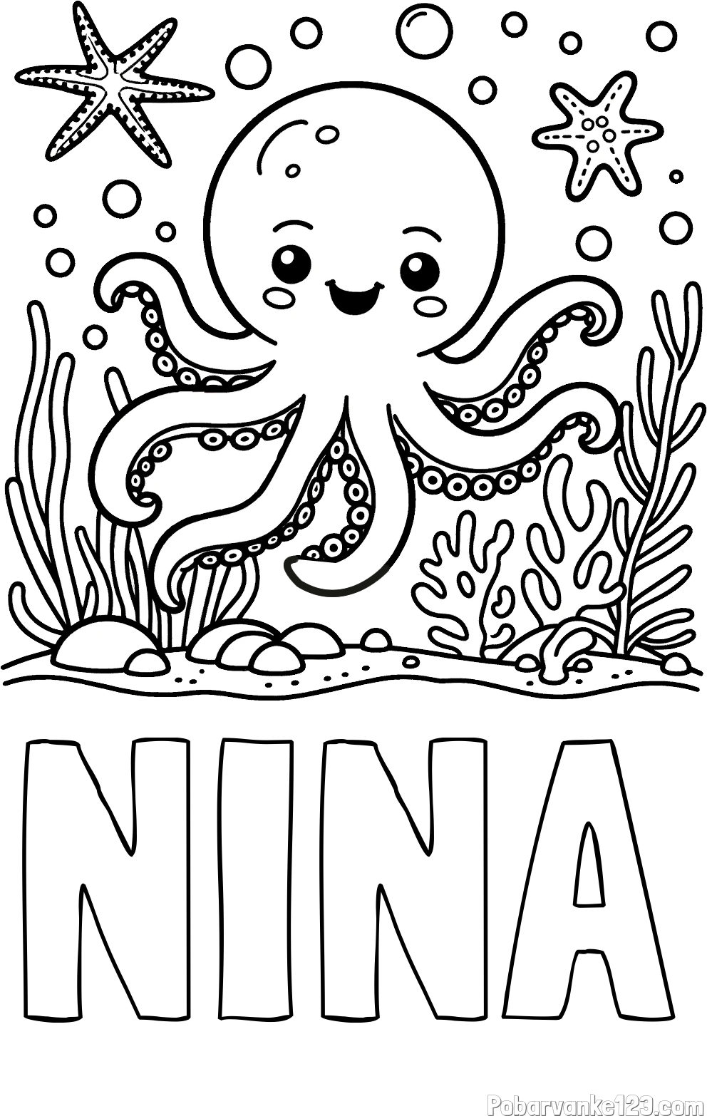 Pobarvanka imena NINA in pobarvanka hobotnice