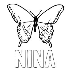 Online izdelana pobarvanka - Pobarvanka imena NINA in starejša in preprosta pobarvanka metulja
