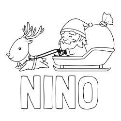 Online izdelana pobarvanka - Pobarvanka imena NINO in pobarvanka Božička na saneh ter jelenčka Rudolfa