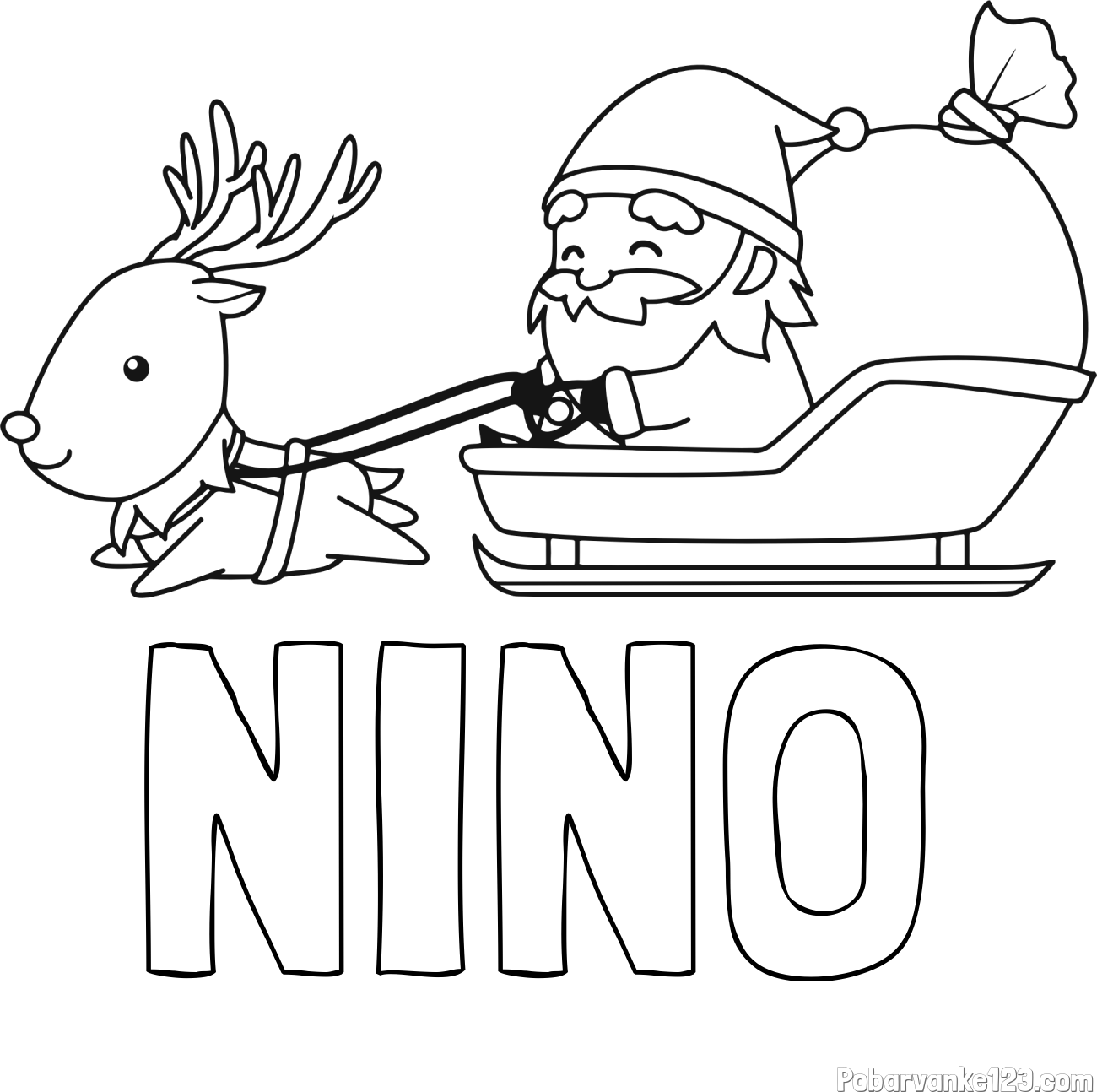Pobarvanka imena NINO in pobarvanka Božička na saneh ter jelenčka Rudolfa