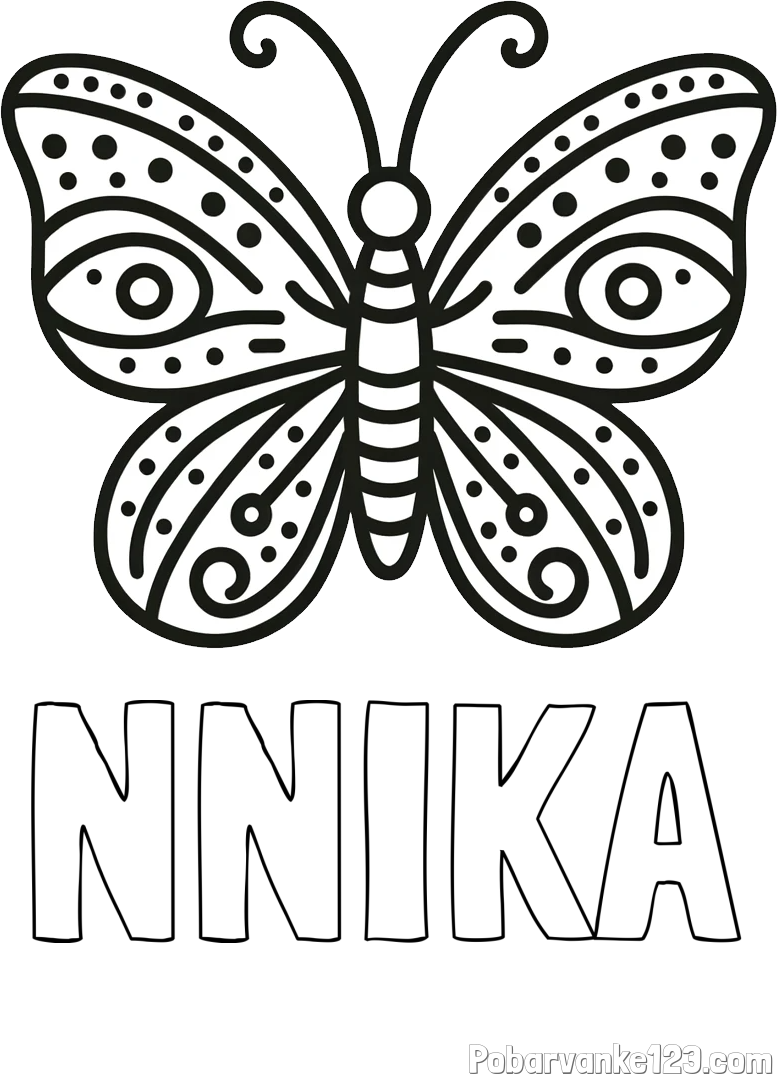 Pobarvanka imena NNIKA in preprosta pobarvanka metulja