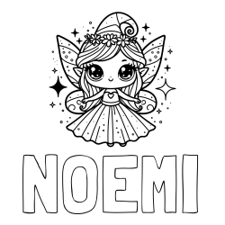 Online izdelana pobarvanka - Pobarvanka imena NOEMI in prikupna čarobna vila