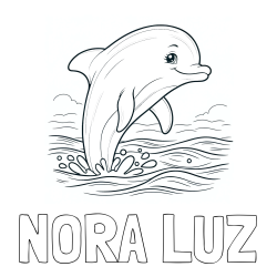 Online izdelana pobarvanka - Pobarvanka imena NORA LUZ in pobarvanka nasmejanega delfina v  skoku