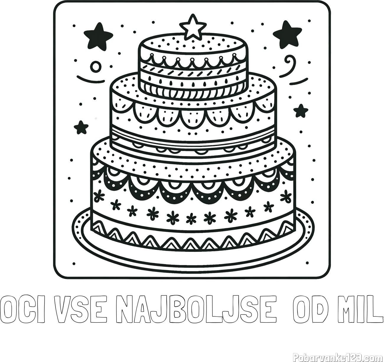 Pobarvanka imena OCI VSE NAJBOLJSE  OD MIL in pobarvanka slastne torte