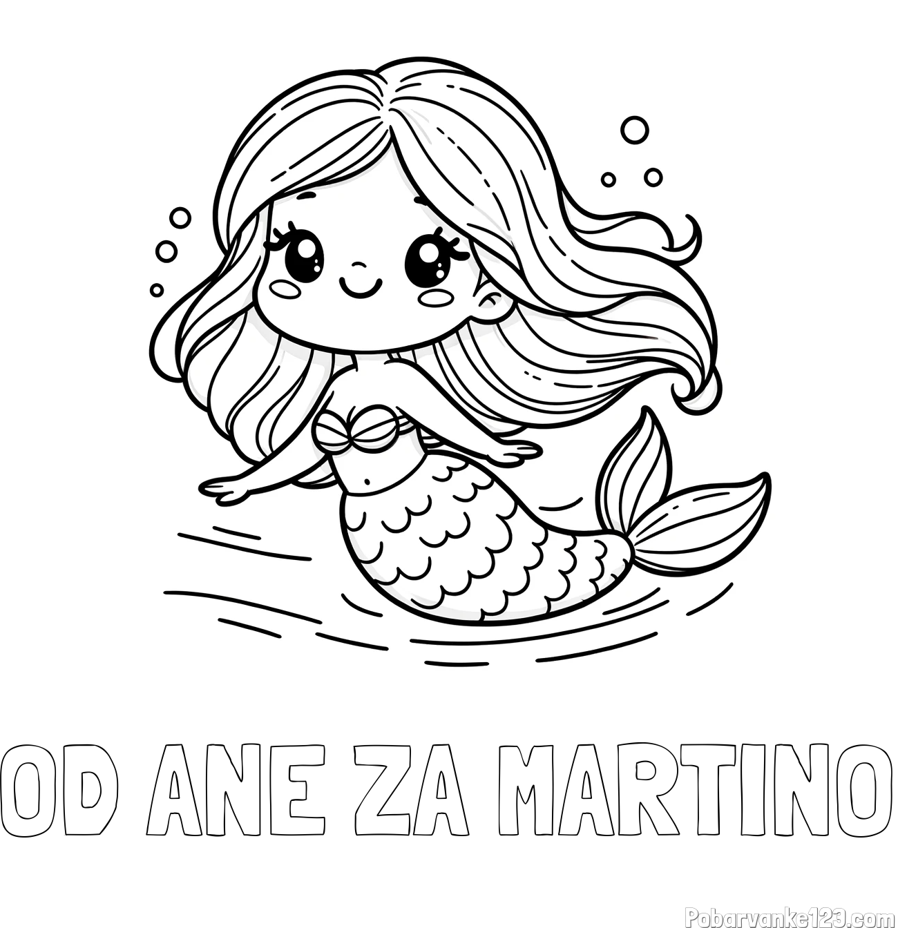 Pobarvanka imena OD ANE ZA MARTINO in pobarvanka ljubke morske deklice