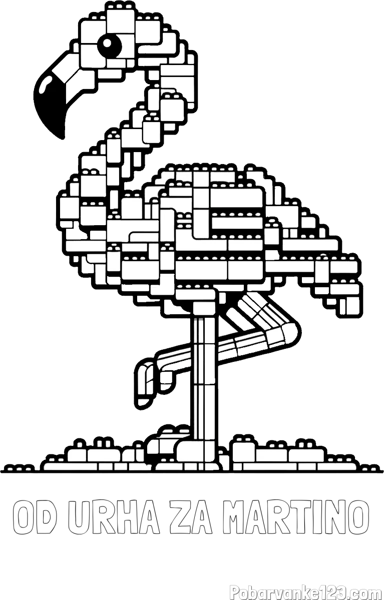 Pobarvanka imena OD URHA ZA MARTINO in pobarvanka flaminga sestavljenega iz LEGO kock