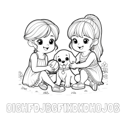 Online izdelana pobarvanka - Pobarvanka imena OIGHFDJBGFIXDXDHOJ0B in pobarvanka prijateljic s kužkom