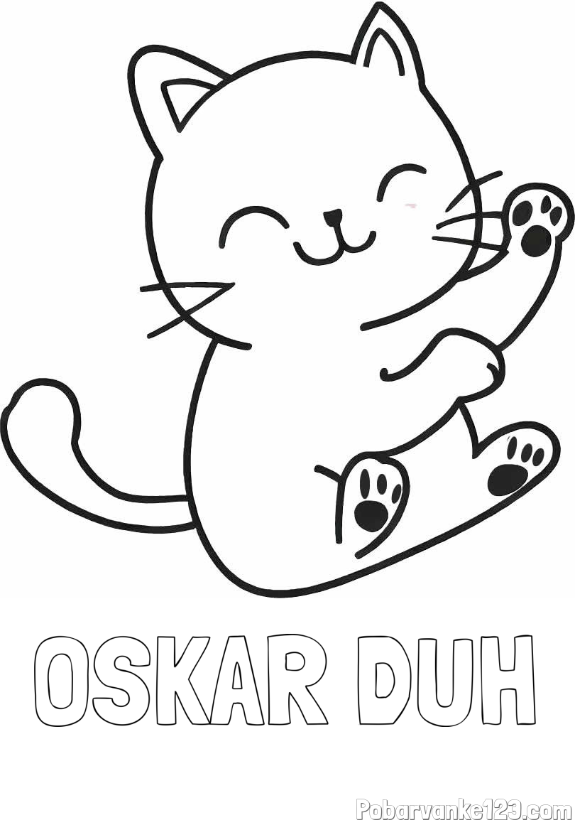 Pobarvanka imena OSKAR DUH in pobarvanka razigranega mucka