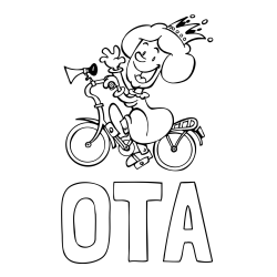 Online izdelana pobarvanka - Pobarvanka imena OTA in pobarvanka nasmejane kraljične na kolesu